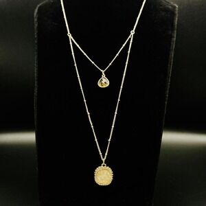 Gold Tone Layered Pendant Necklace Faceted Rhinestone Satellite Chain Loft 20 in